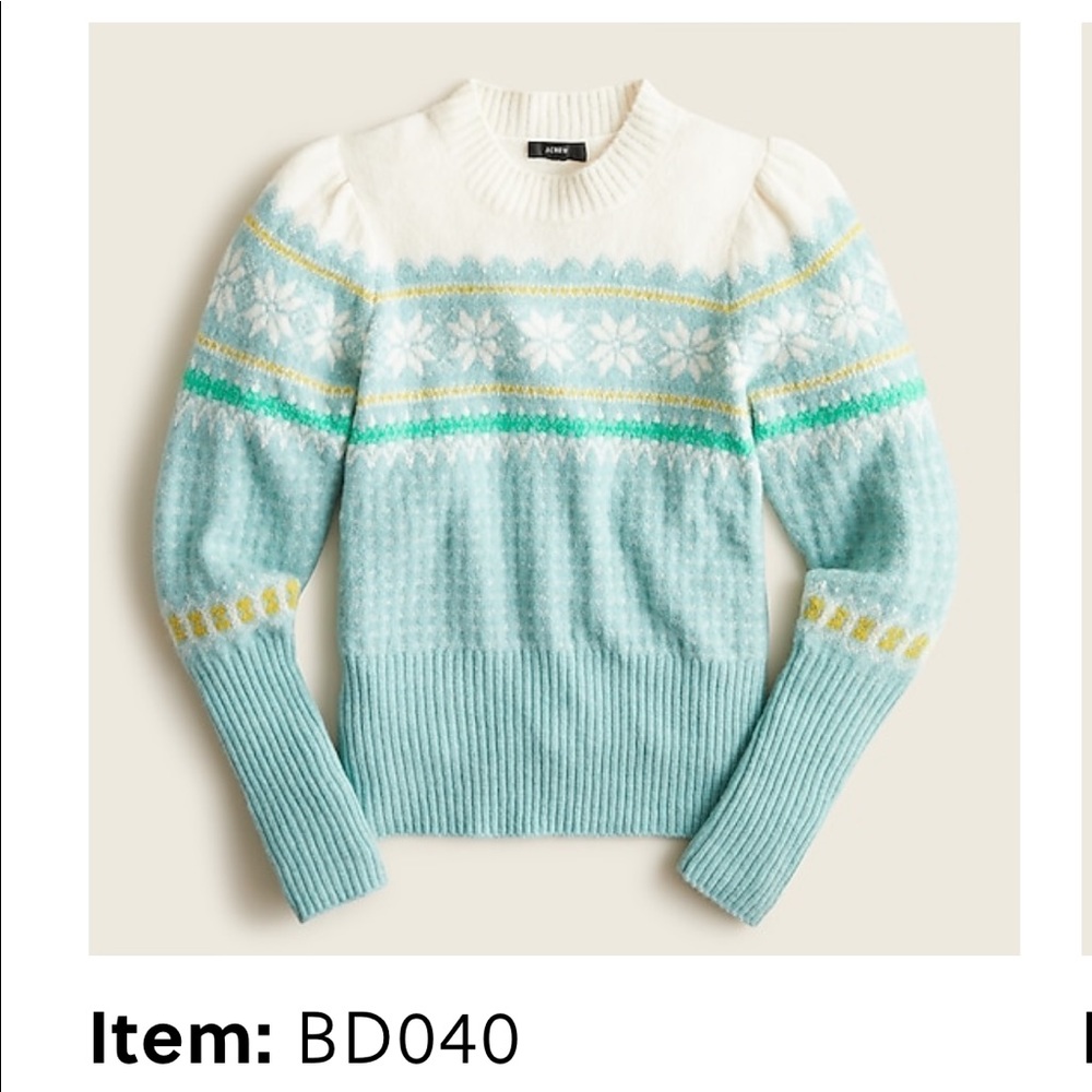 J. Crew Fair Isle Puff-sleeve crewneck sweater super soft yarn